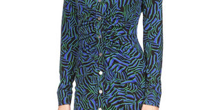 Vestido curto franzido com estampa de zebra feminino Michael Kors, azul, tamanho extragrande