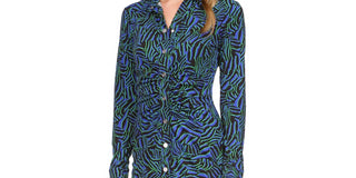 Vestido curto franzido com estampa de zebra feminino Michael Kors, azul, tamanho extragrande