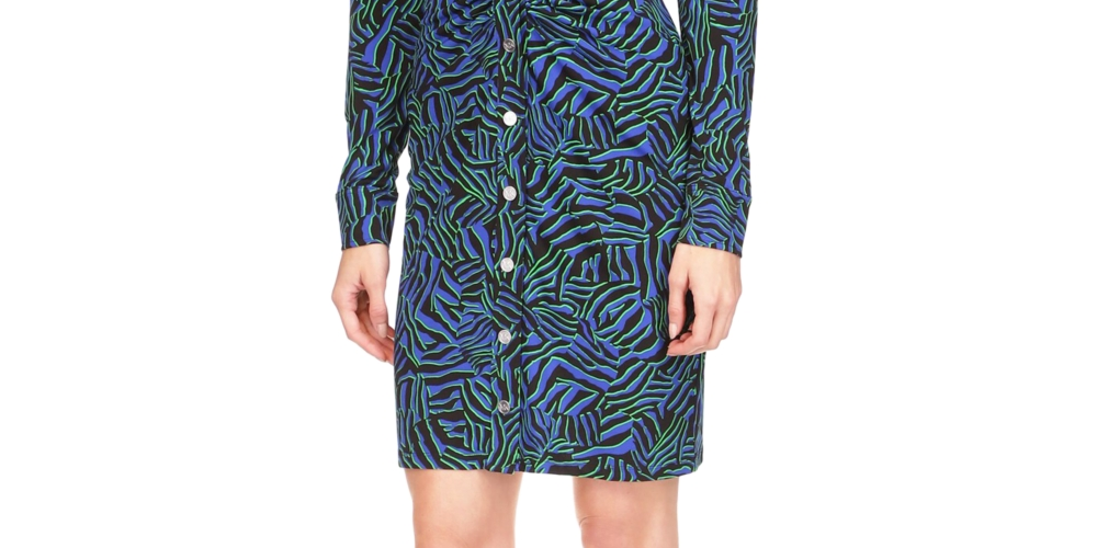 Vestido curto franzido com estampa de zebra feminino Michael Kors, azul, tamanho extragrande