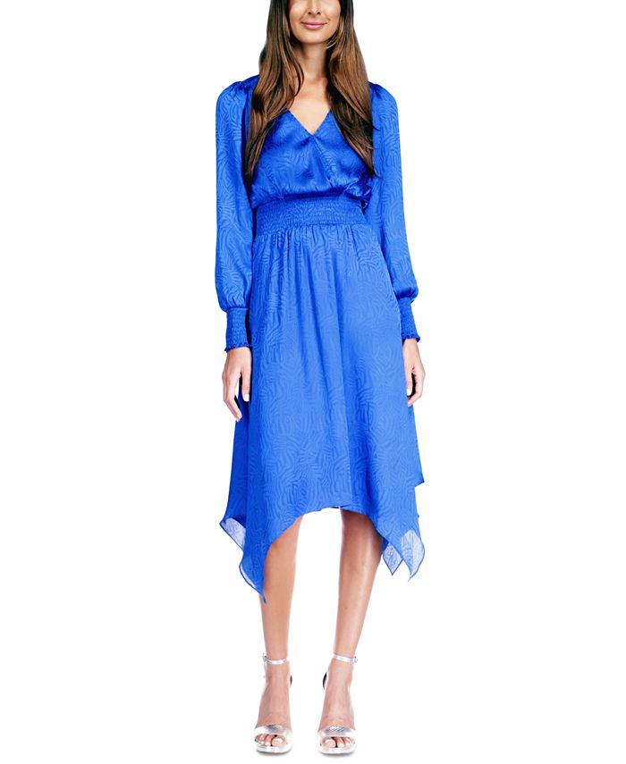 Michael Kors Women's Fractal Zebra Handkerchief Hem Dress Blue Size Small