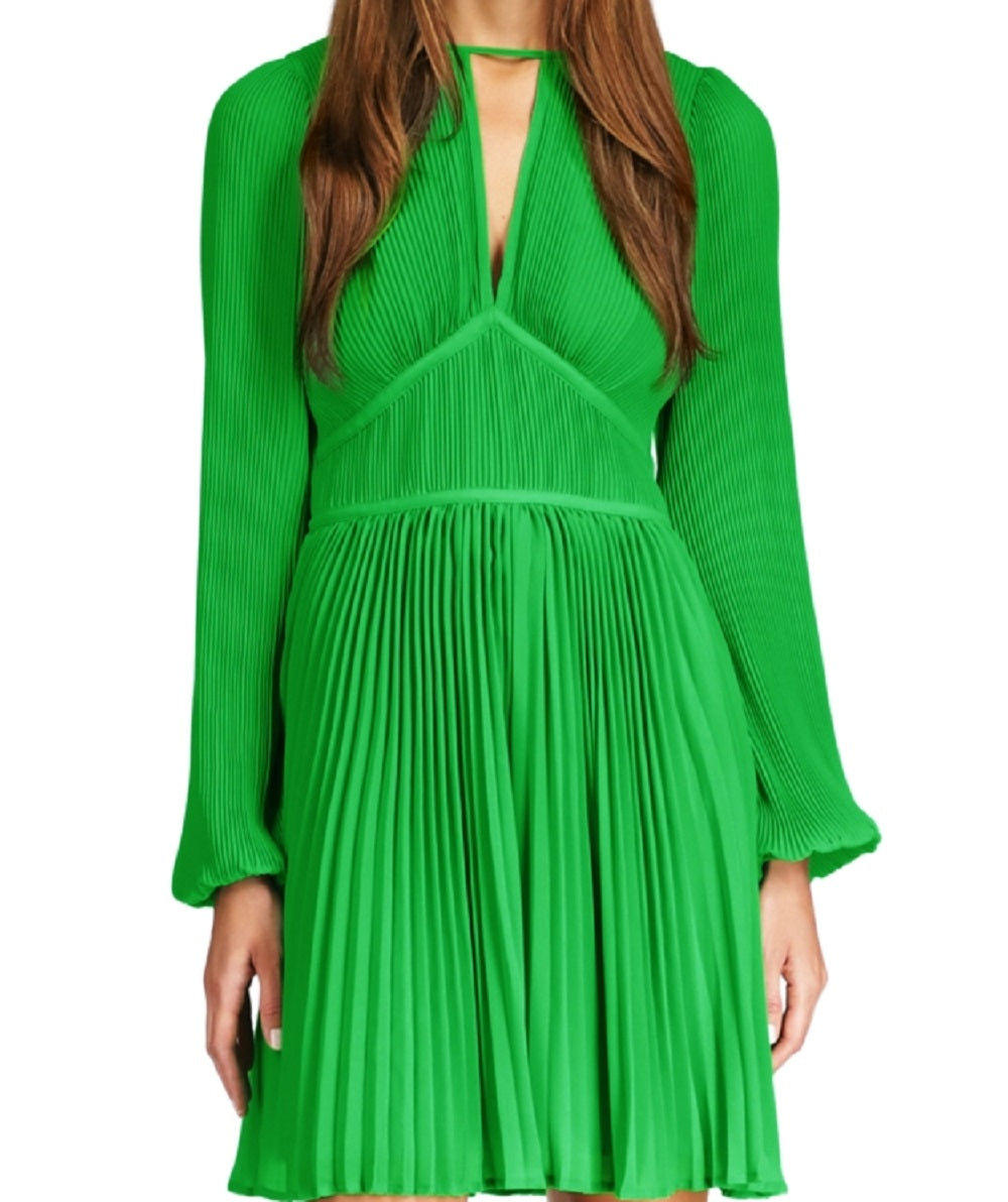 Vestido plissado com decote em V Michael Kors feminino, verde, tamanho médio