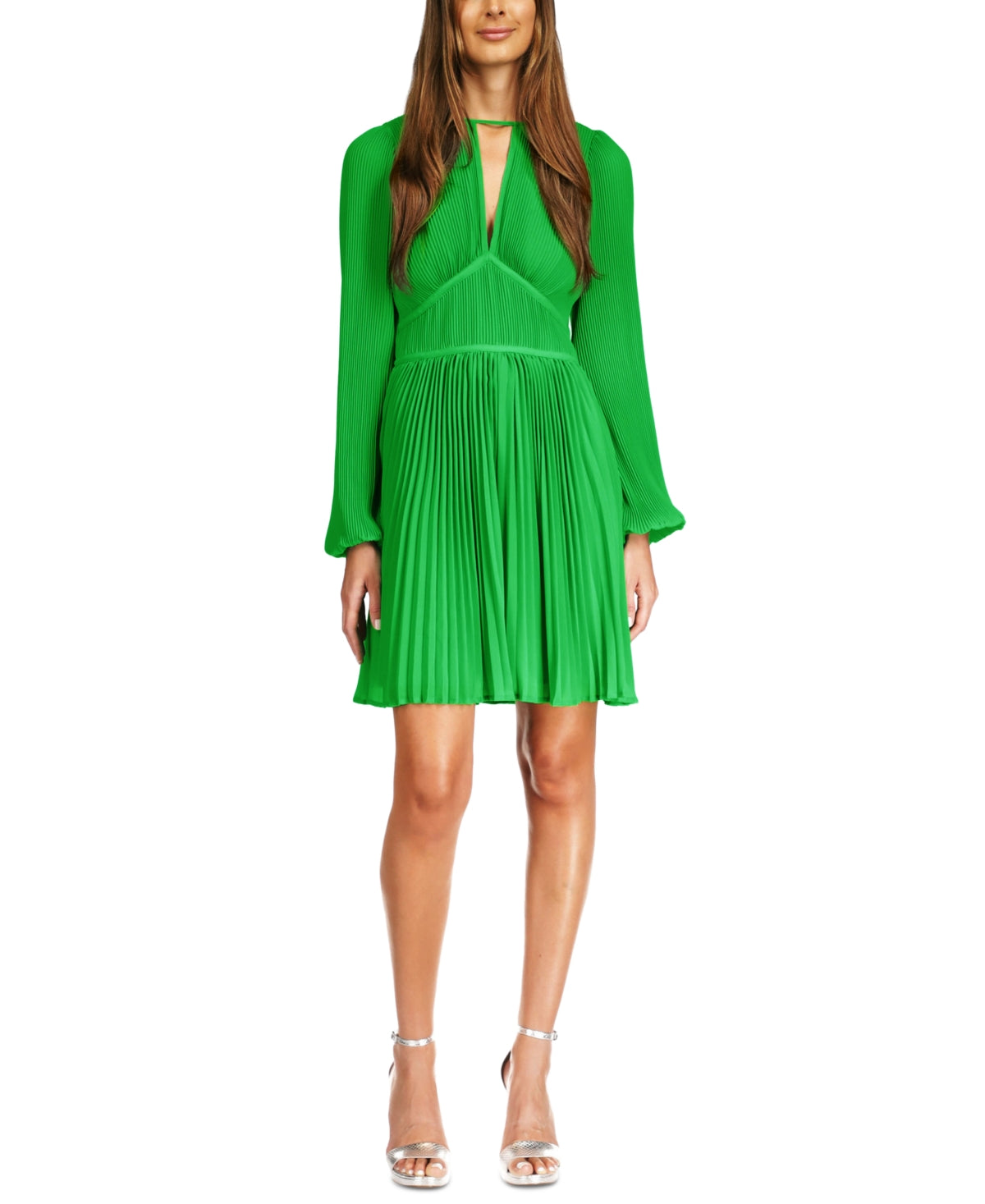 Vestido plissado com decote em V Michael Kors feminino, verde, tamanho médio