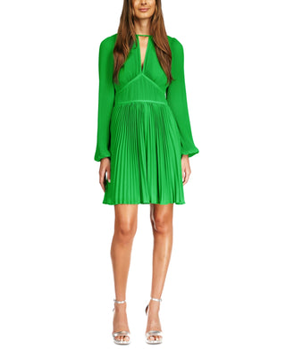 Michael Kors Women's Pleated Keyhole Dress Green Size Medium