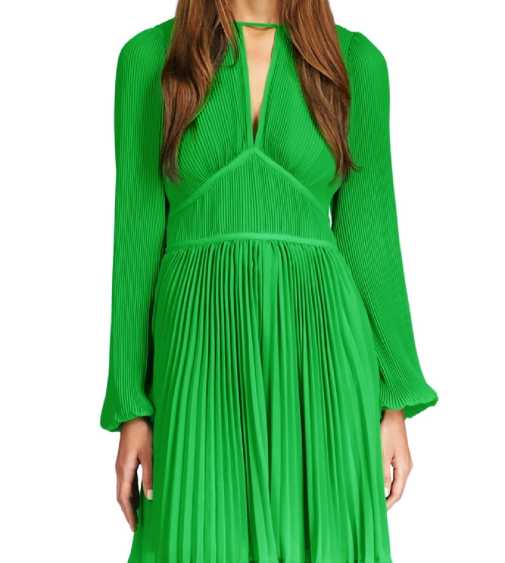 Vestido plissado com decote em V Michael Kors feminino, verde, tamanho X-G