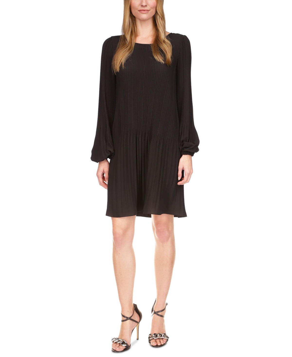 Vestido curto plissado feminino Michael Kors, preto, tamanho grande