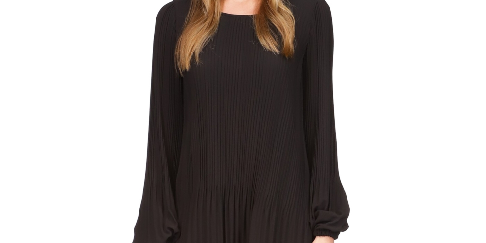 Vestido curto plissado feminino Michael Kors, preto, tamanho grande
