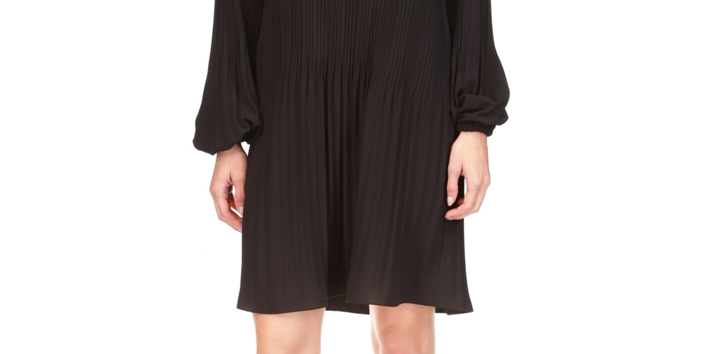 Vestido curto plissado feminino Michael Kors, preto, tamanho grande