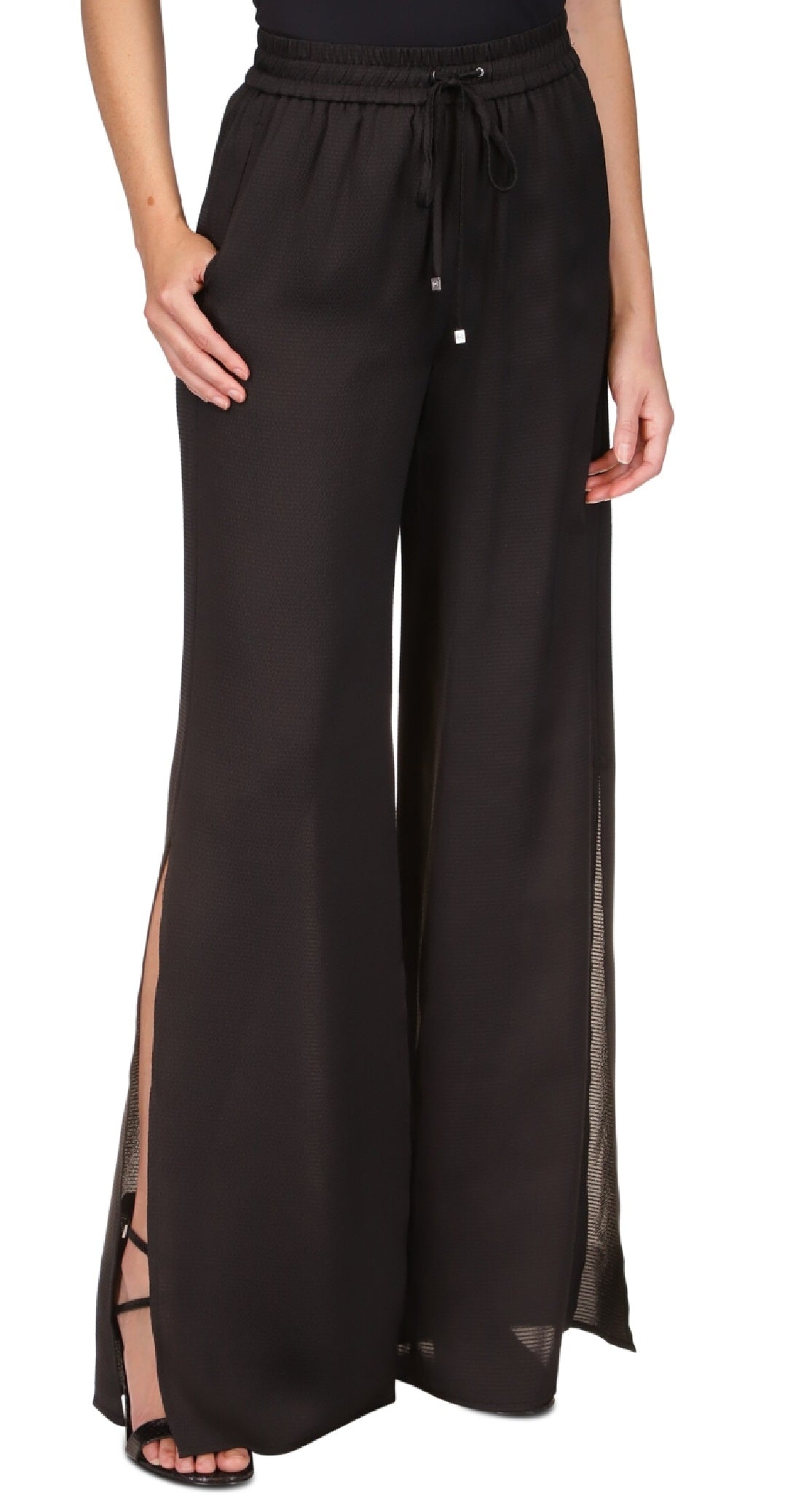 Calça feminina Michael Kors lisa com fenda alta, preta, tamanho pequeno médio