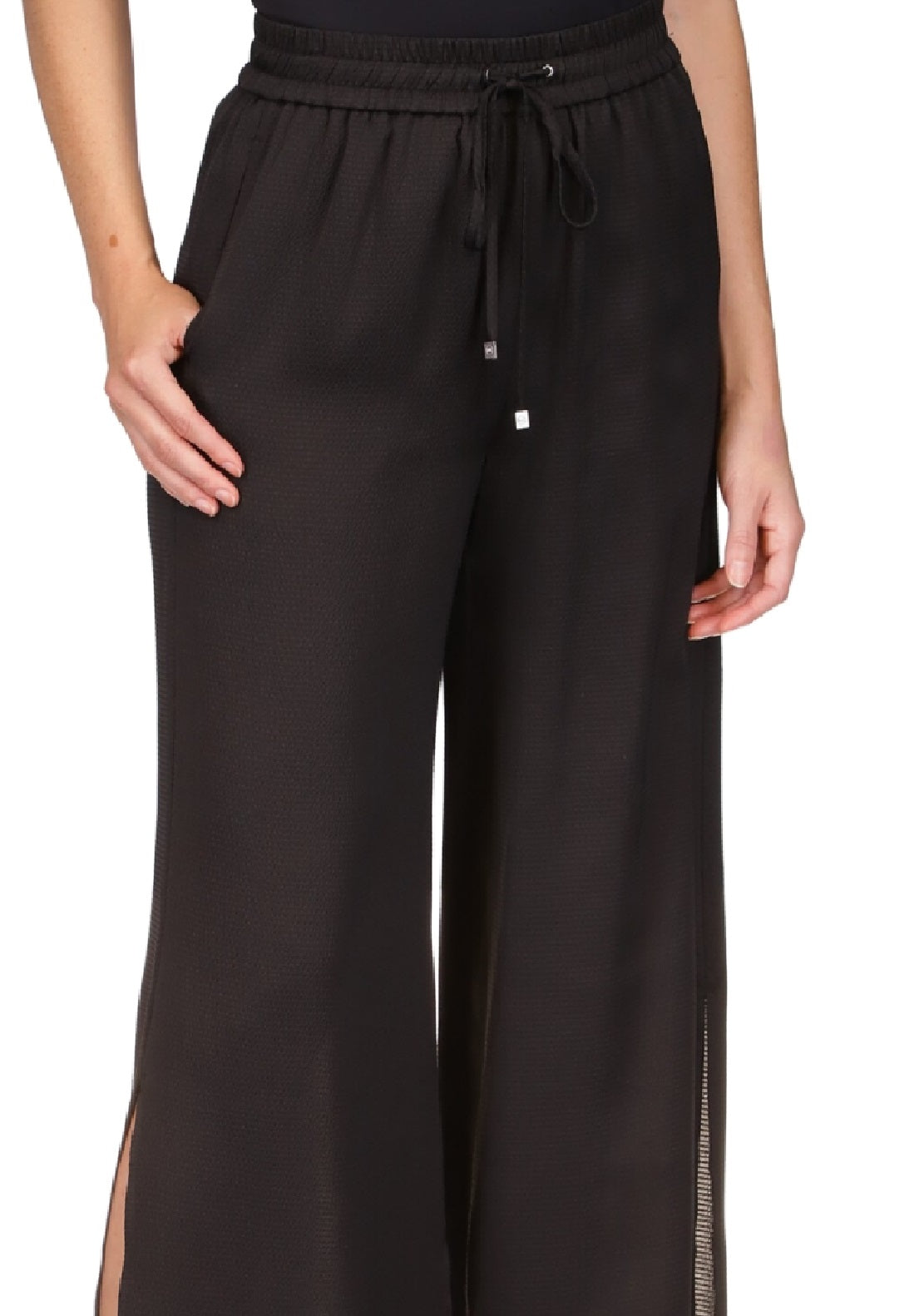 Calça feminina Michael Kors lisa com fenda alta, preta, tamanho pequeno médio