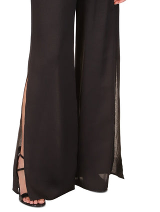 Calça feminina Michael Kors lisa com fenda alta, preta, tamanho pequeno médio