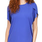 Blusa feminina Michael Kors com manga pétala, azul, tamanho pequeno, médio