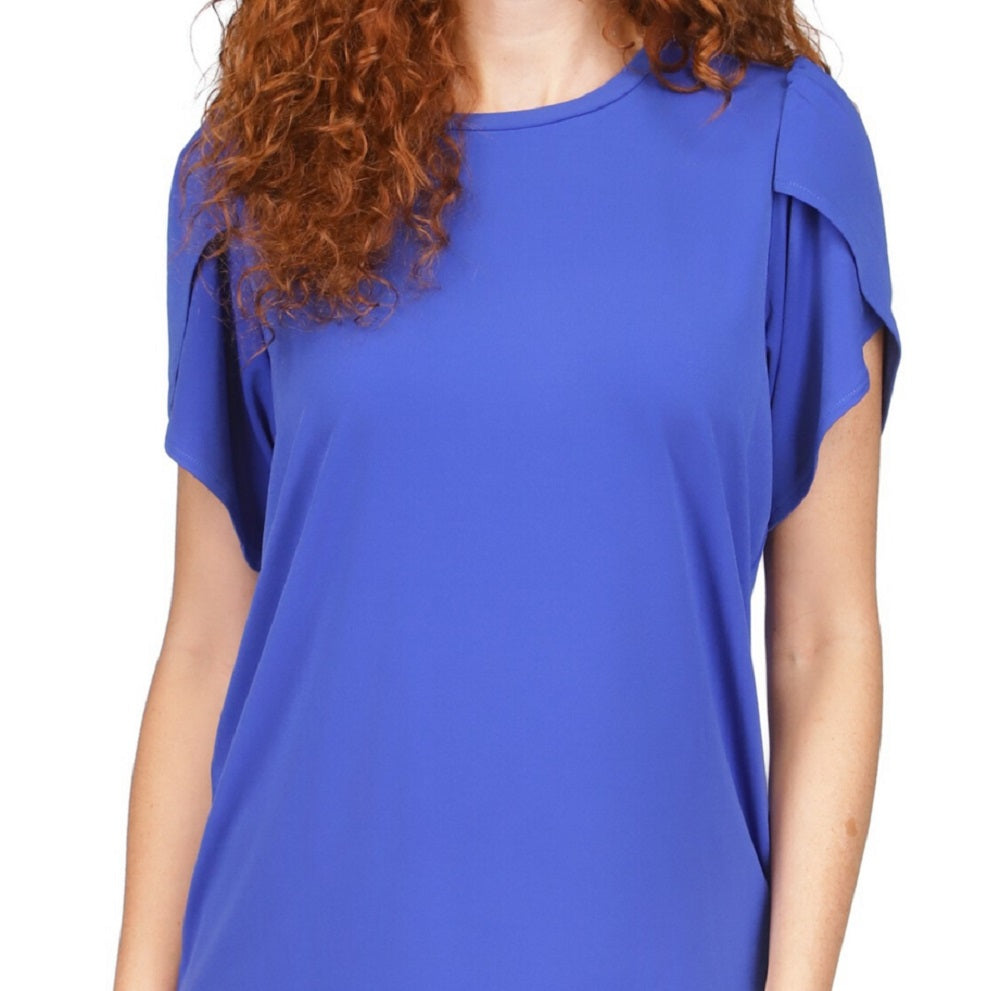 Blusa feminina Michael Kors com manga pétala, azul, tamanho pequeno, médio