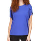 Blusa feminina Michael Kors com manga pétala, azul, tamanho pequeno, médio