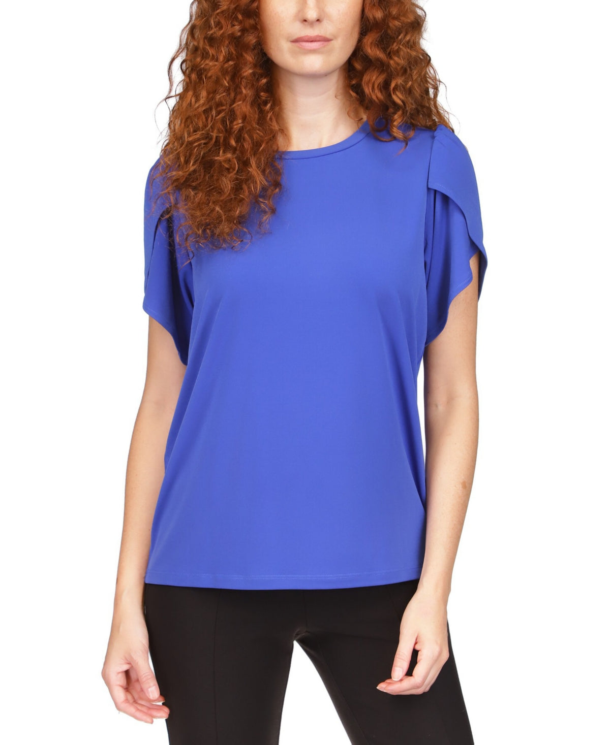 Blusa feminina Michael Kors com manga pétala, azul, tamanho pequeno, médio