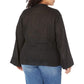 Blusa feminina Michael Kors de manga comprida com amarração no pescoço, preta, tamanho 1X