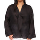 Blusa feminina Michael Kors de manga comprida com amarração no pescoço, preta, tamanho 2X