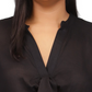 Blusa feminina Michael Kors de manga comprida com amarração no pescoço, preta, tamanho 2X