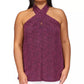 Blusa feminina Michael Kors com estampa animal e decote halter, sem mangas, roxa, tamanho 1X