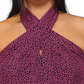 Blusa feminina Michael Kors com estampa animal e decote halter, sem mangas, roxa, tamanho 1X