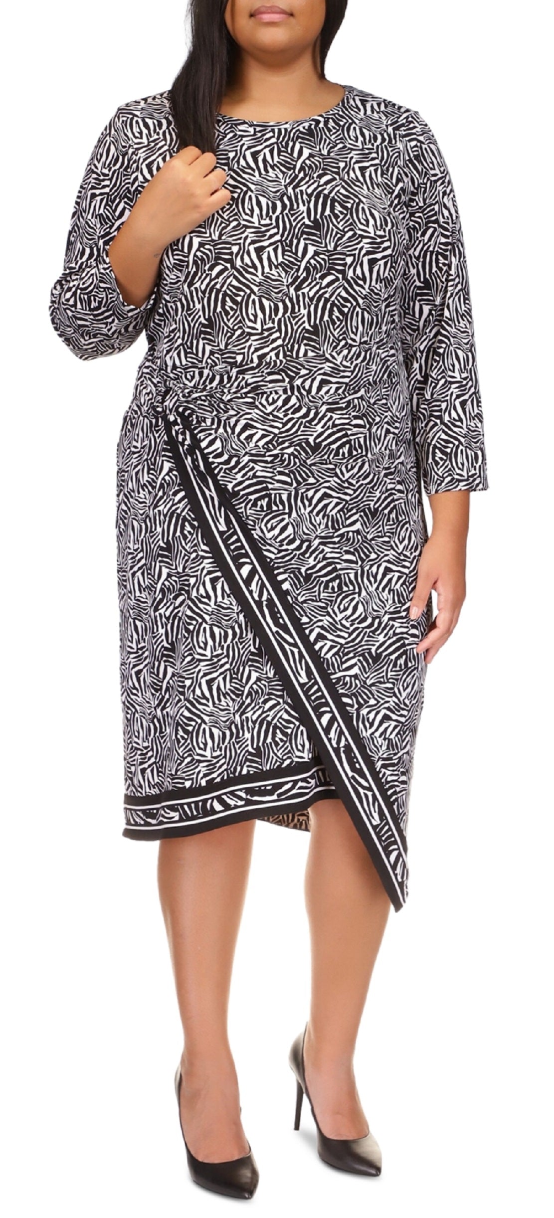 Vestido midi assimétrico com estampa de zebra plus size Michael Kors feminino, cinza, tamanho 0X