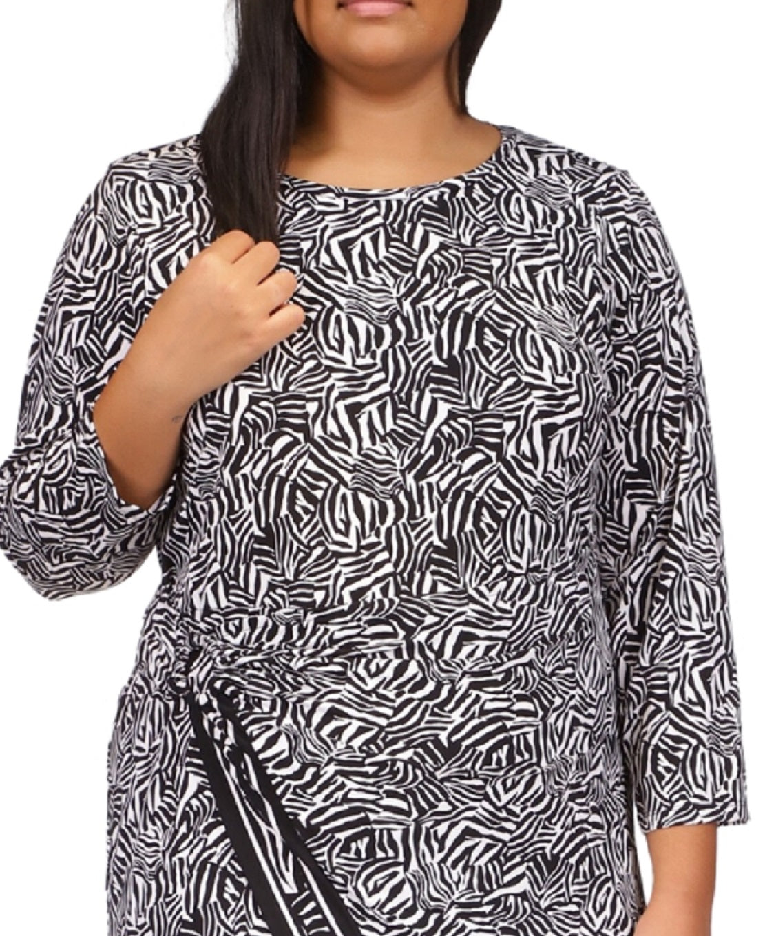 Vestido midi assimétrico com estampa de zebra plus size Michael Kors feminino, cinza, tamanho 0X