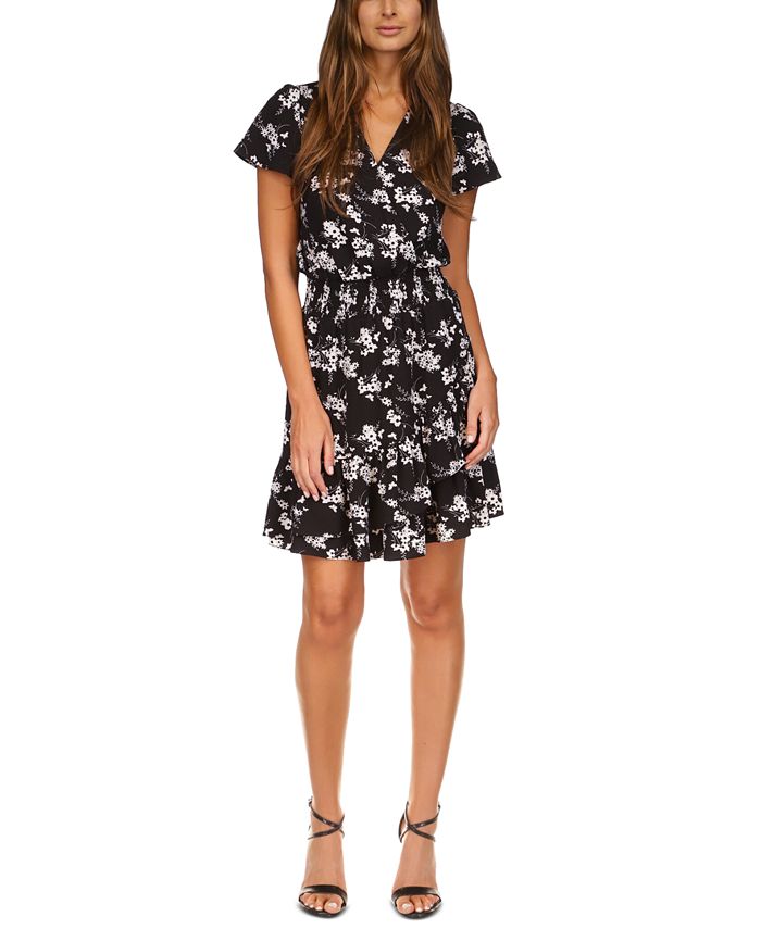 Vestido feminino Michael Kors com babados botânicos, preto, tamanho pequeno