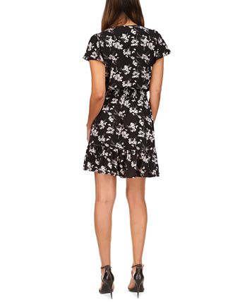 Vestido feminino Michael Kors com babados botânicos, preto, tamanho pequeno