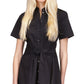 Vestido camisa de algodão feminino Michael Kors com amarração na cintura, preto, tamanho extragrande