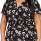 Vestido envelope feminino Michael Kors Botanical manga curta preto