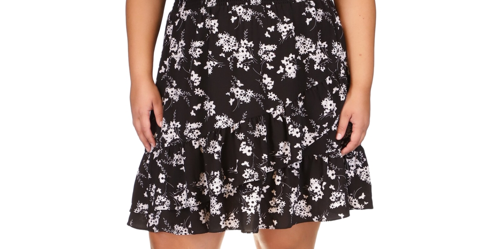 Vestido envelope feminino Michael Kors Botanical manga curta preto