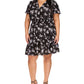Vestido envelope feminino Michael Kors Botanical manga curta preto