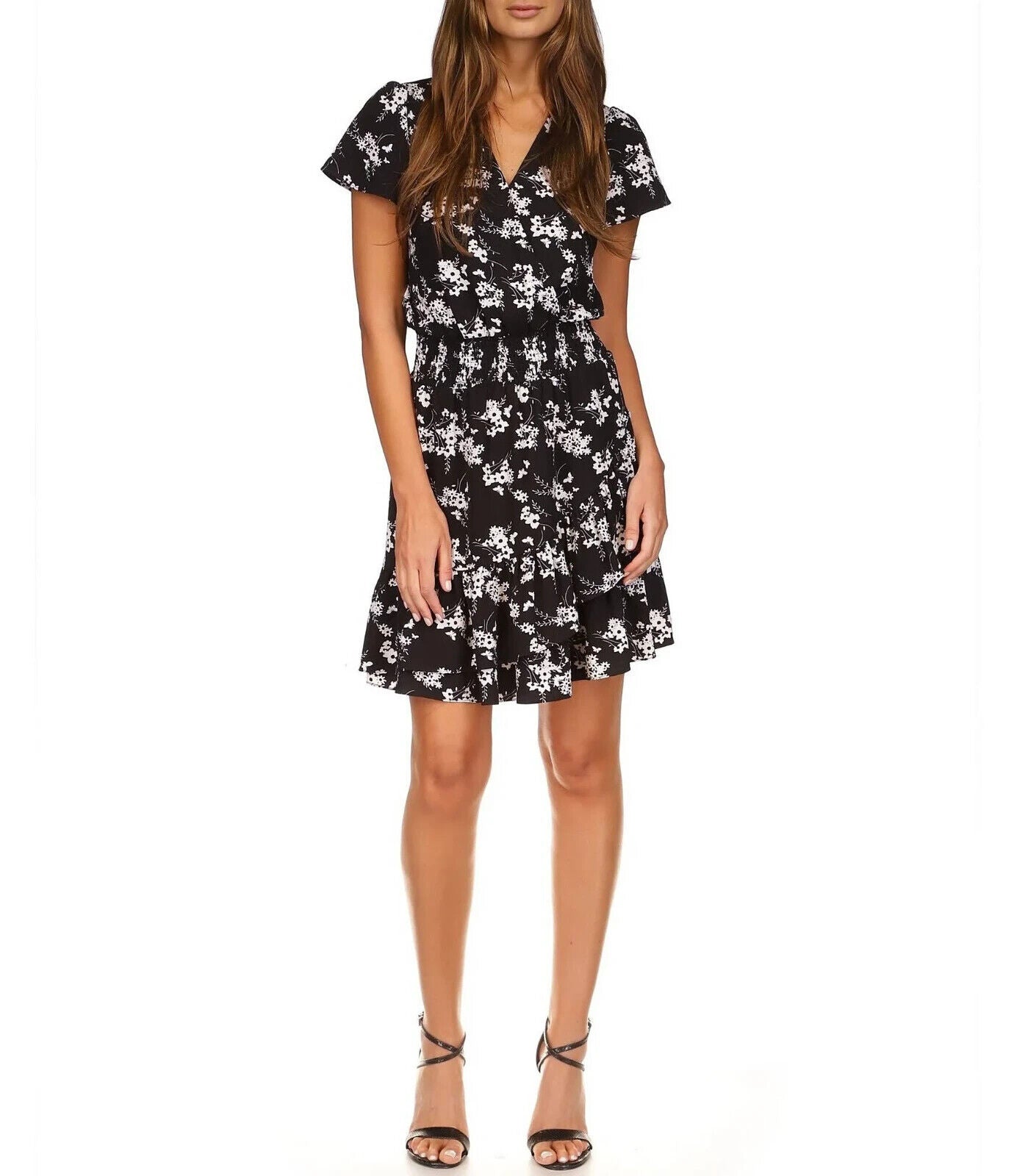 Vestido envelope falso com estampa floral feminino Michael Kors, preto, tamanho 3X