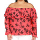 Blusa feminina Michael Kors com babados e ombro caído, rosa, tamanho 2X