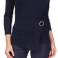 Top Michael Kors Feminino com Ferragens Frontais Torcidas Azul Tamanho Grande