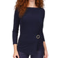 Top Michael Kors Feminino com Ferragens Frontais Torcidas Azul Tamanho Grande
