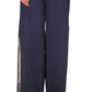 Calça feminina Michael Kors com estampa de corrente e fenda alta, tamanho grande, azul