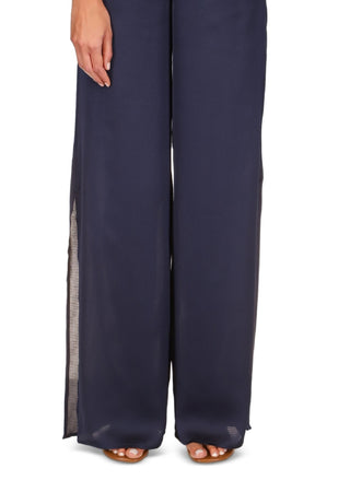 Calça feminina Michael Kors com estampa de corrente e fenda alta, tamanho grande, azul