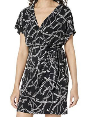 Vestido feminino Michael Kors com amarração na cintura falsa, preto, tamanho pequeno