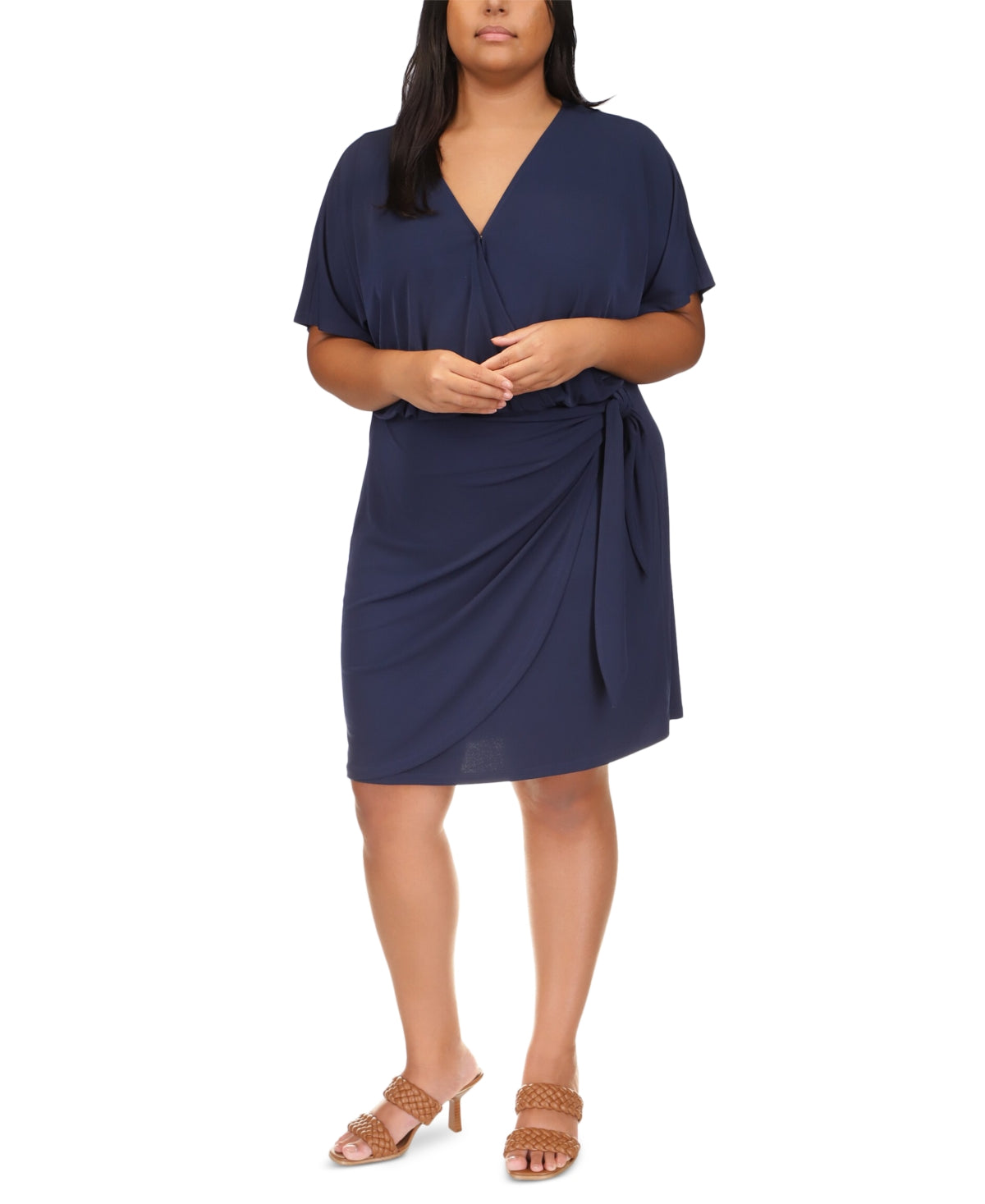 Vestido envelope falso de manga curta feminino Michael Kors, azul, tamanho 2X