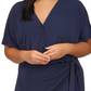 Vestido envelope falso de manga curta feminino Michael Kors, azul, tamanho 2X