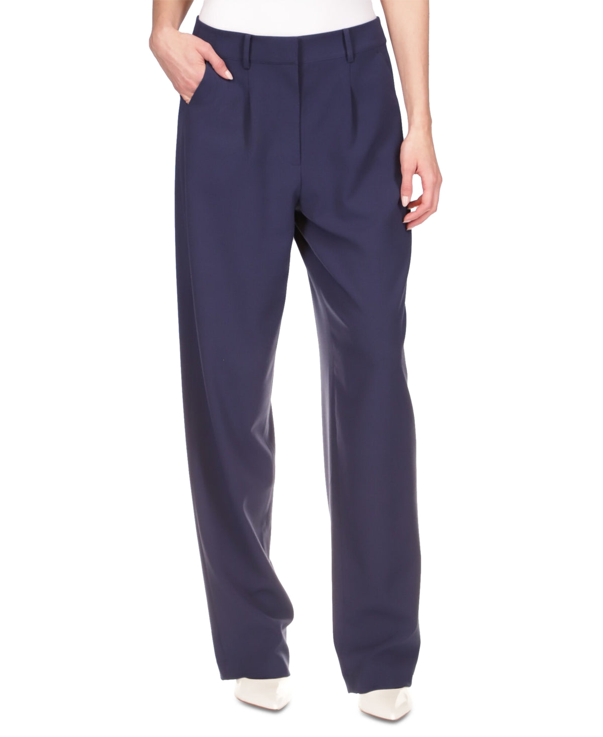 Calça feminina Michael Kors com prega única e estilo profissional, azul
