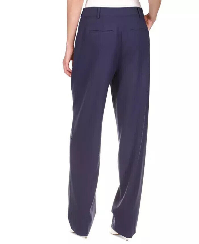 Calça feminina Michael Kors com prega única e estilo profissional, azul