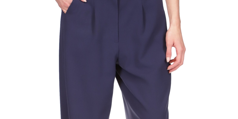Calça feminina Michael Kors com prega única e estilo profissional, azul