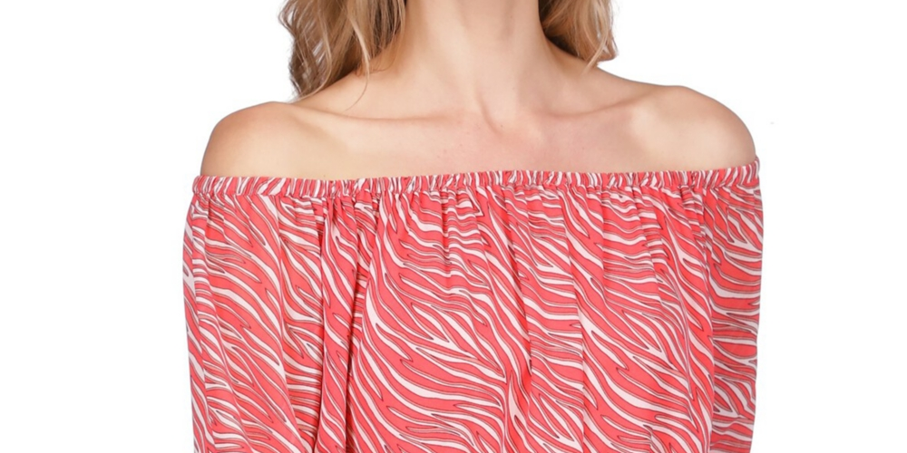 Blusa feminina Michael Kors com estampa de zebra e ombro de fora, rosa, tamanho pequeno