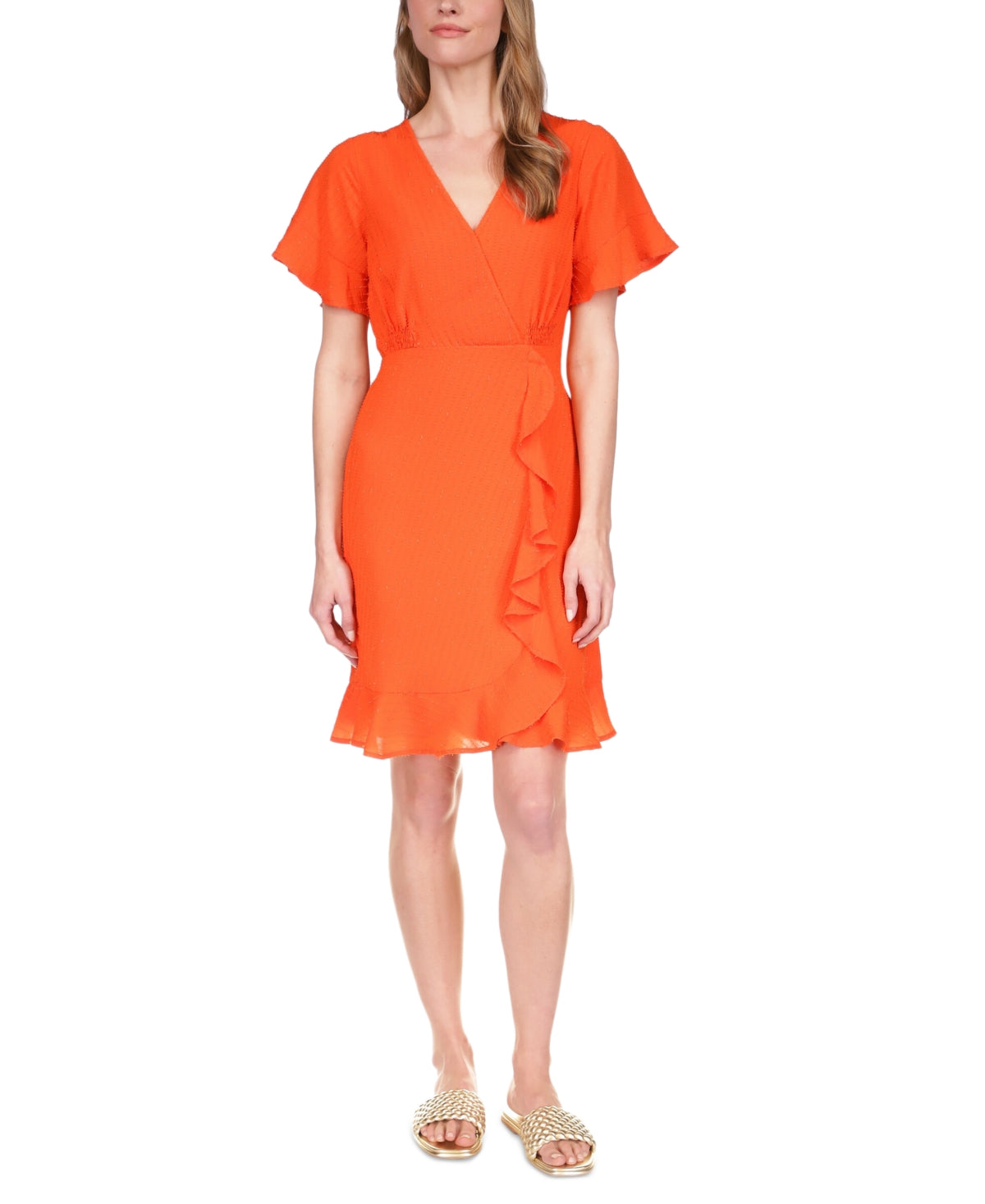 Vestido curto envelope falso feminino Michael Kors laranja tamanho grande