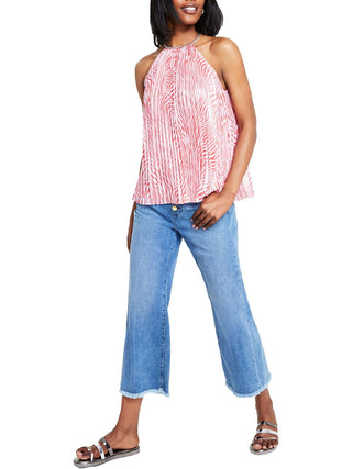 Blusa plissada com estampa de zebra e corrente Michael Kors feminina, rosa