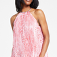 Blusa plissada com estampa de zebra e corrente Michael Kors feminina, rosa