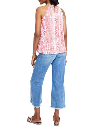 Blusa plissada com estampa de zebra e corrente Michael Kors feminina, rosa