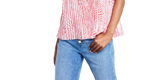 Blusa plissada com estampa de zebra e corrente Michael Kors feminina, rosa