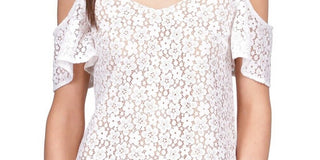 Michael Kors Top Feminino de Renda com Ombros Descobertos e Corrente, Branco, Tamanho X-G
